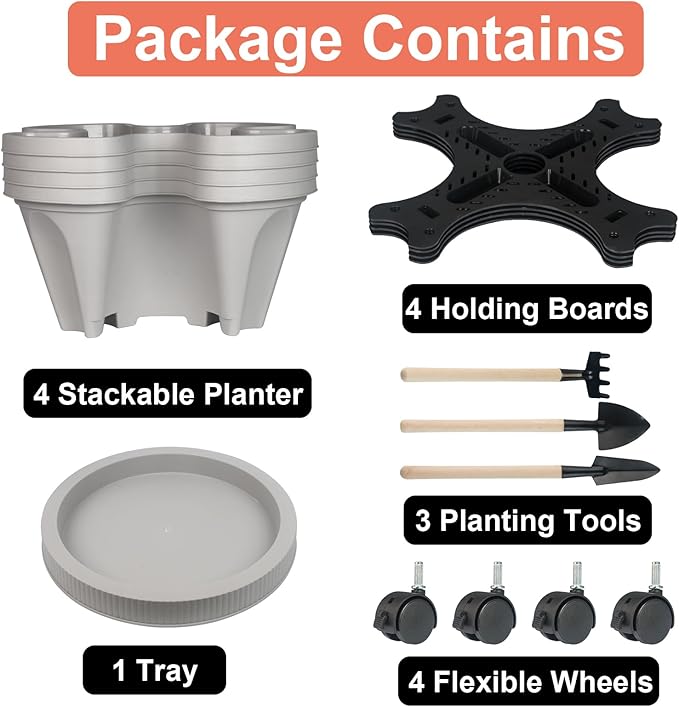 GameXcel Vertical Planter 4 Tier Stackable Planters Garden Planters Strawberry - Image 8