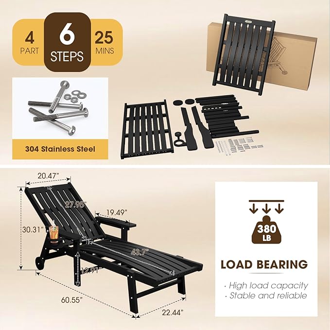 Patio Chaise Lounge Chair Set of 4, Oversized Lounge Chair Outdoor - Image 2