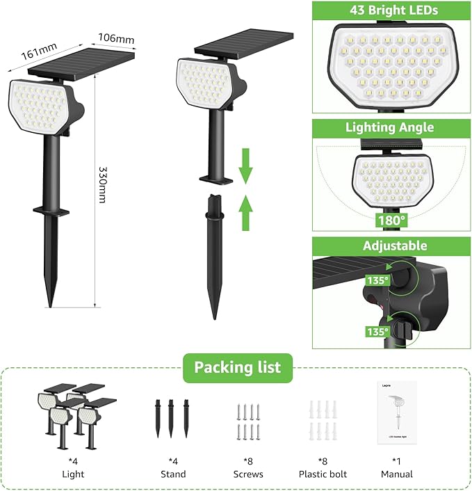 Lepro Solar Decorative Spot Lights 4 Pack, Warm White Accent Lights - Image 8