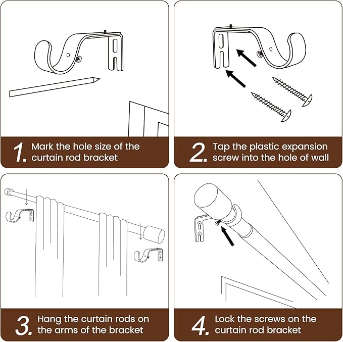 1” Diameter Curtain Rods Itself is 30 to 144 inch 2 Pack Fit 30-142 inch - Image 6