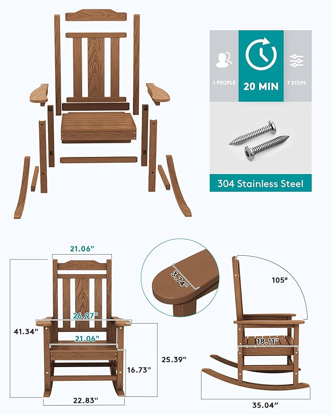 SERWALL Oversized Rocking Chair Set of 2 Outdoor, HDPE Outdoor Rocking Chair - Image 3