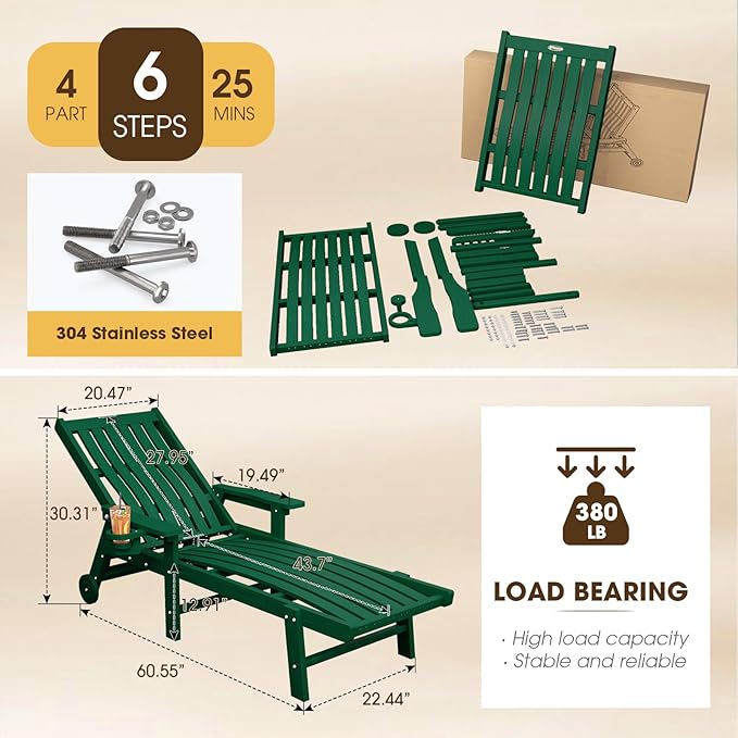 Patio Chaise Lounge Chair Set of 2, Oversized Lounge Chair Outdoor - Image 2