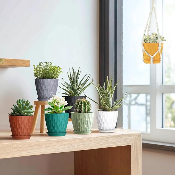 5 inch Plant Pots for Indoor Outdoor Plants, 6 Pack Thick Nursery Pots - Image 5