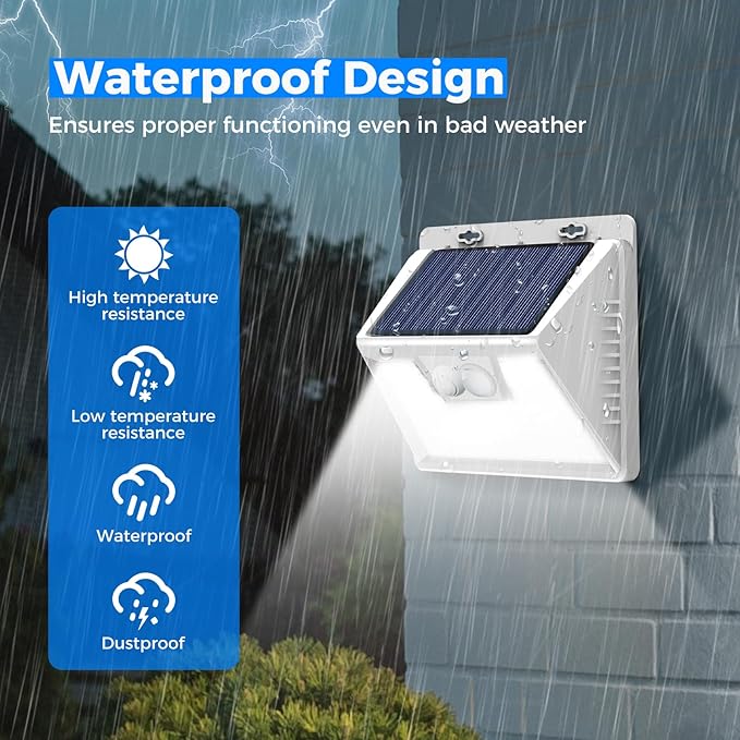 Peasur White Solar Lights Outdoor Waterproof, 3 Modes Security Wall Lights - Image 5