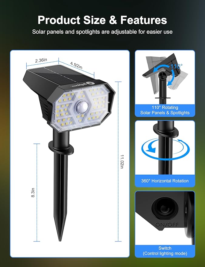 Brightown 6 Pack Solar Motion Lights Outdoor Waterproof, Motion Sensor Spot - Image 8