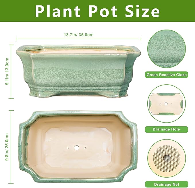 Bonsai Pots - 13.7 Inch Rectangle Ceramic Pots - Image 2