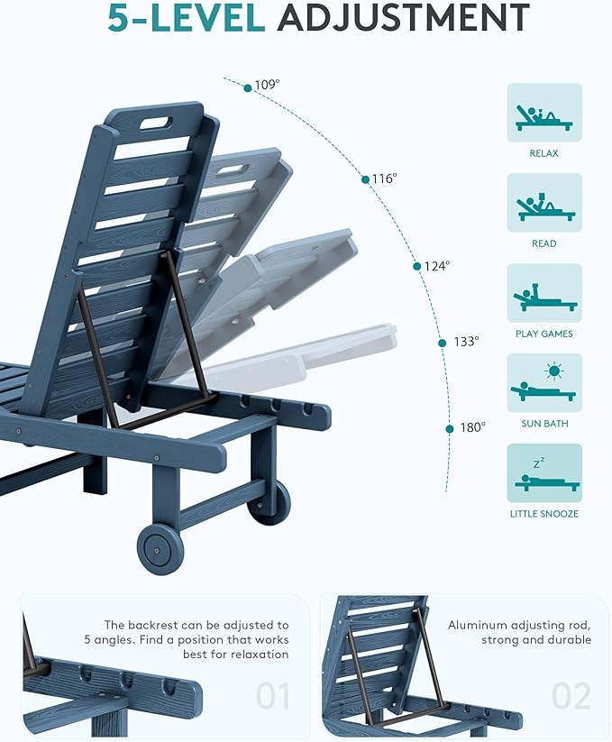 SERWALL Outdoor Chaise Lounge Set of 8, HDPE Pool Lounge Chairs - Image 3