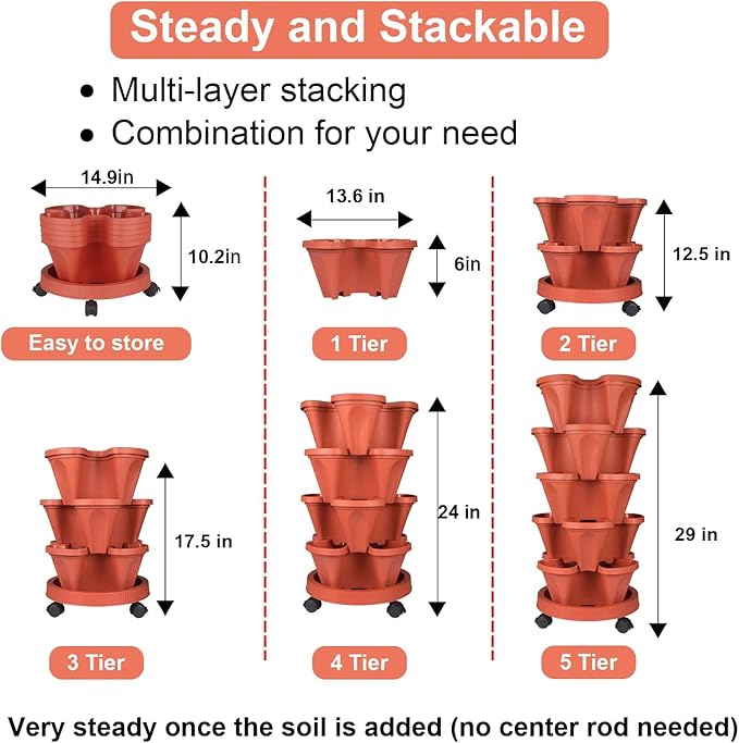 GameXcel Vertical Planter 5 Tier Stackable Planters Garden Planters Strawberry - Image 2
