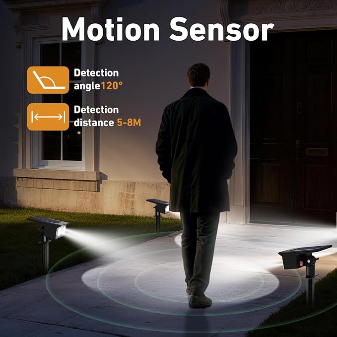 btfarm Solar Spot Lights Outdoor Waterproof, 2 Pack/3 Modes Motion Sensor Lights - Image 2