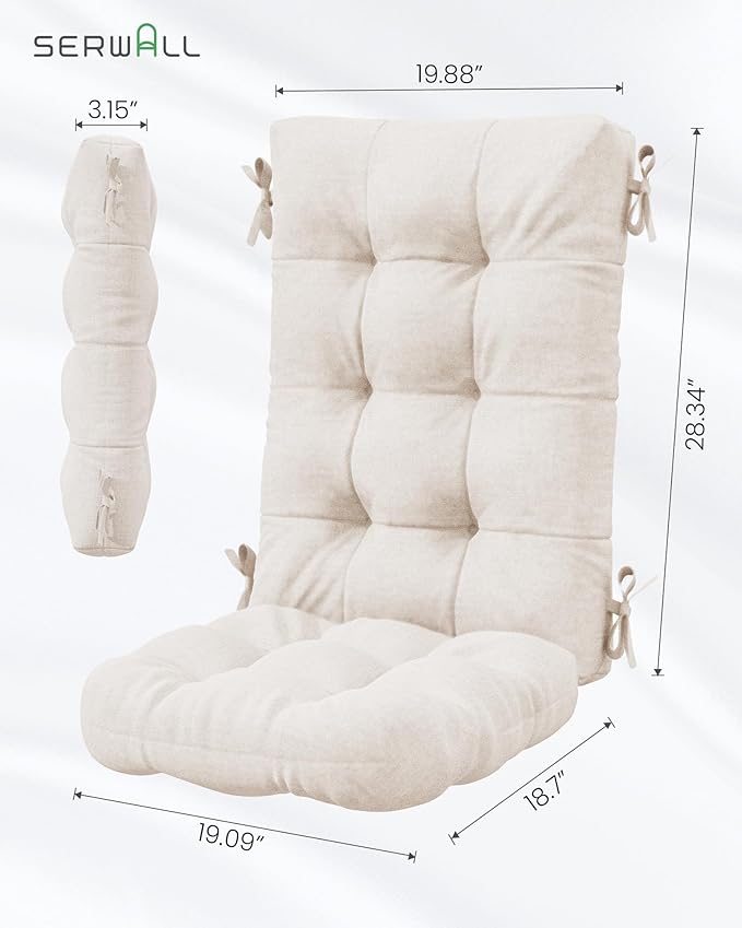 SERWALL HDPE Outdoor Rocking Chair Cushion Set of 2 Memory Foam Cushion Beige - Image 2