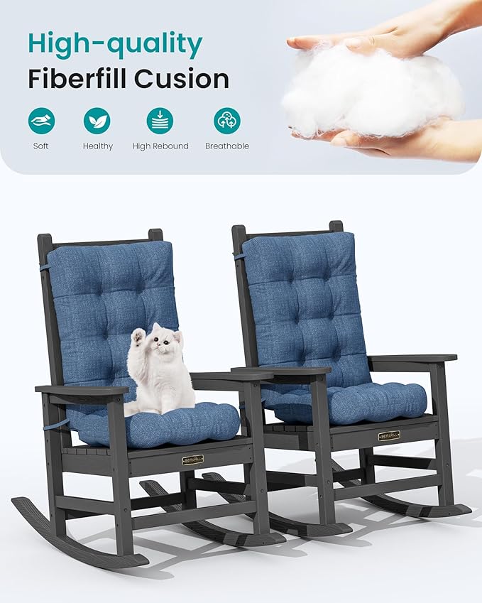 SERWALL HDPE Outdoor Rocking Cushion Set of 2, Memory Foam Cushion Navy - Image 7