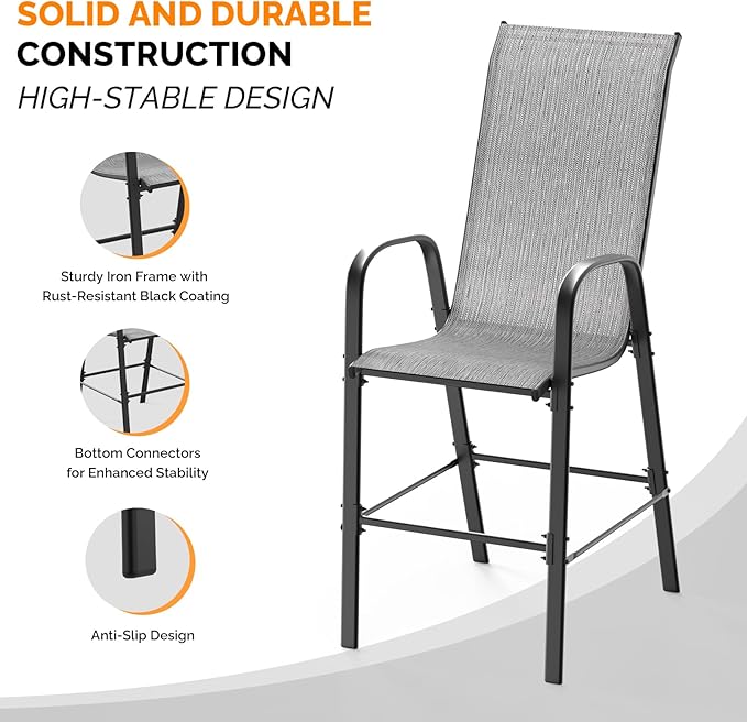 VINGLI Outdoor Bar Chairs Set of 8 – Stackable Outdoor Bar Stools - Image 5