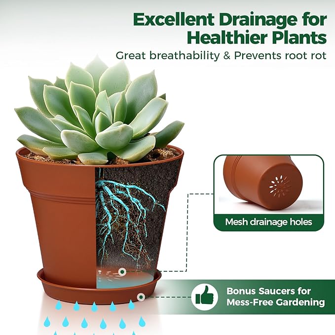 T4U 5 Inch Plant Pot 8-Pack, Plastic Pots - Image 4
