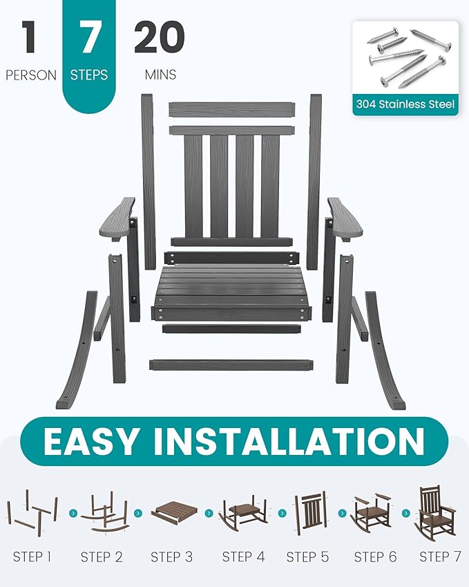 SERWALL HDPE Outdoor Rocking Chair Set of 6, Patio Rocking Chairs - Image 7