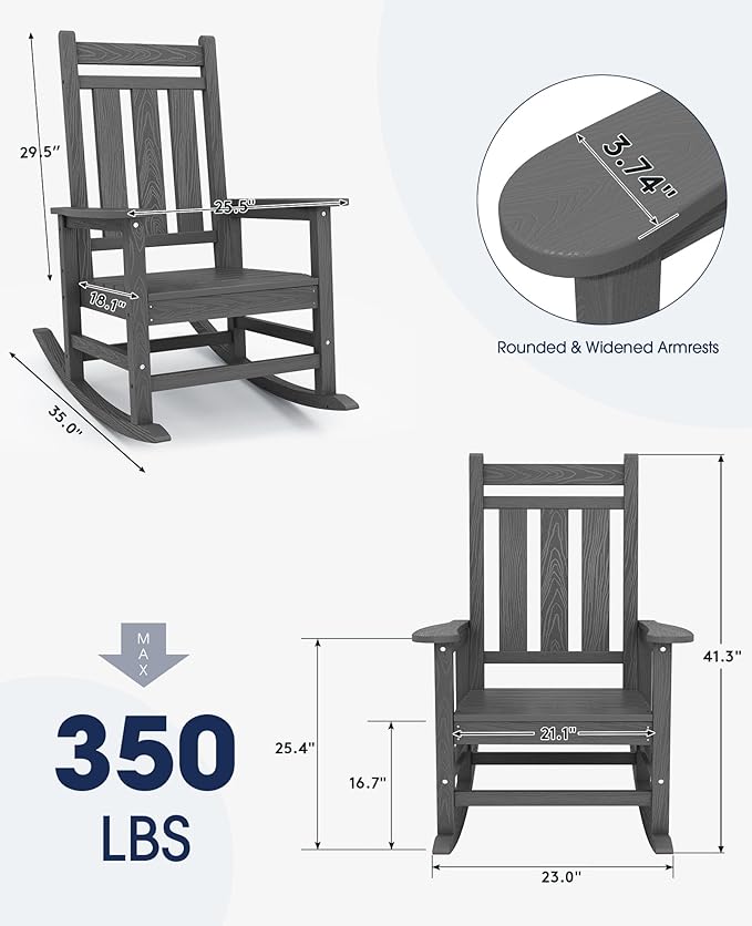 KINGYES Oversized Outdoor Rocking Chair Set of 8, All-Weather Patio Rocking - Image 3