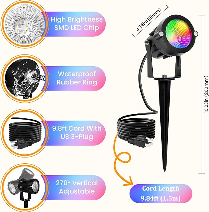 Halloween Christmas Spotlights Outdoor: RGBW Spot lights Plug in 120V Remote - Image 7