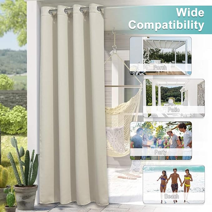 NICETOWN Outdoor Patio Curtain W66 x L95, Waterproof & Weatherproof Drapes - Image 8