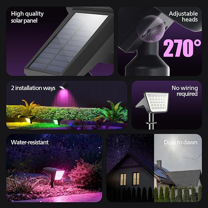 Philips 6 Packs Solar RGBW Spot Lights Outdoor, 18 LED Solar Powered Landscape - Image 2