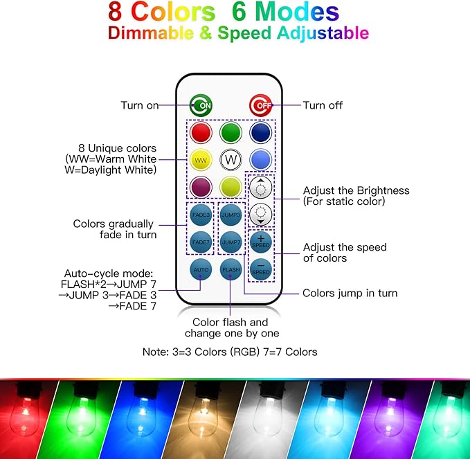 Mlambert 96Ft Outdoor Patio Lights, RGB Dimmable Cafe String Lights - Image 5