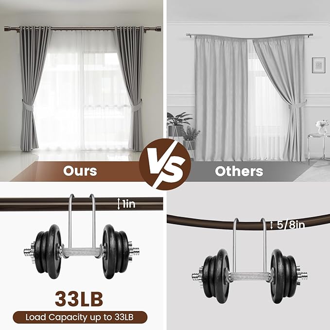 2 PACK 1” Diameter brown curtain rod Itself is 30 to 60 inch. 1 Pack Fits 30-54 - Image 4