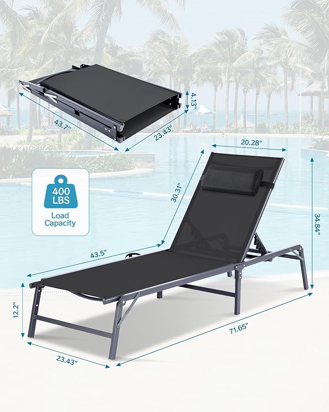 2 Pack Foldable Chaise Lounge Chair - Image 3