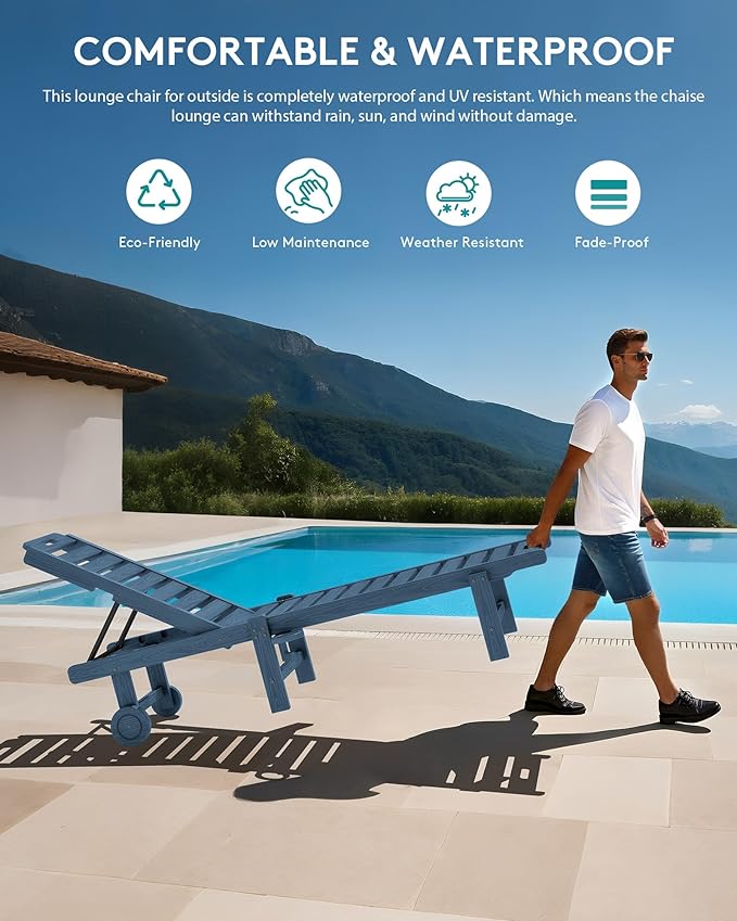 SERWALL Outdoor Chaise Lounge Set of 8, HDPE Pool Lounge Chairs - Image 4