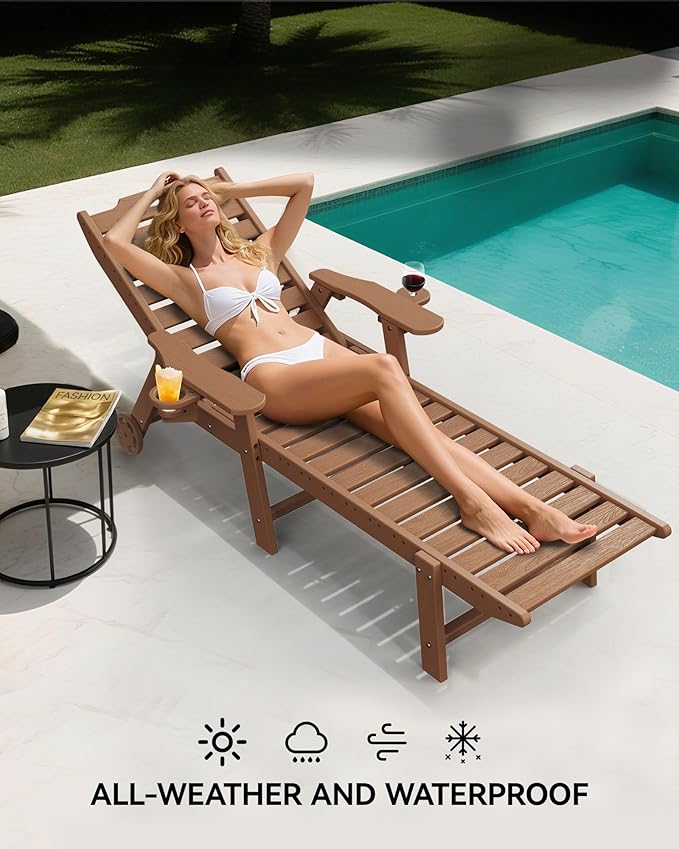 Carauci Lounge Chair Outdoor Set of 2, HDPE Chaise Lounge - Image 7