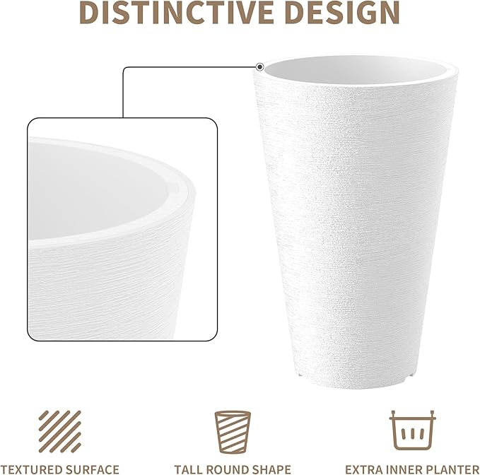 Kante Tall Round Planter Set of 2, 15 Inch Tall Decorative Planter Pots - Image 8