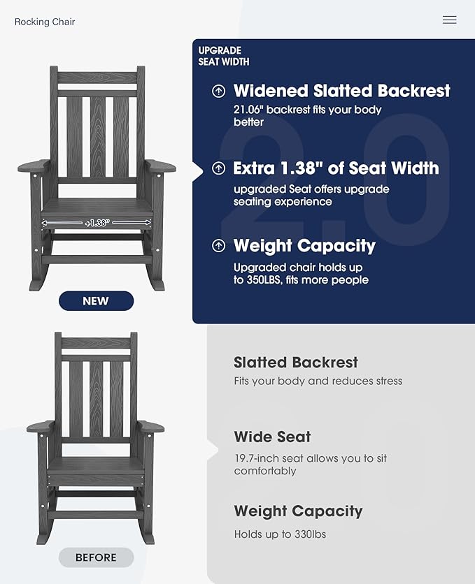 KINGYES Oversized Outdoor Rocking Chair Set of 8, All-Weather Patio Rocking - Image 4