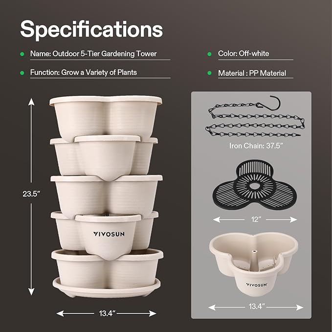 VIVOSUN 5 Tier Vertical Gardening Stackable Planter - Image 4
