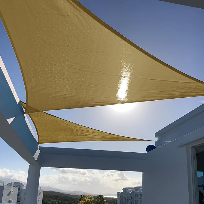 SUNNY GUARD Custom Size 8'x9'x12' Sand Sun Shade Sail Right Triangle UV Block by SUNNYGUARD