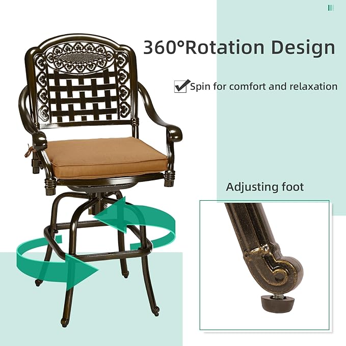 VIVIJASON 5-Piece Bar Height Patio Dining Set, Rust-Free Cast Aluminum Outdoor - Image 2