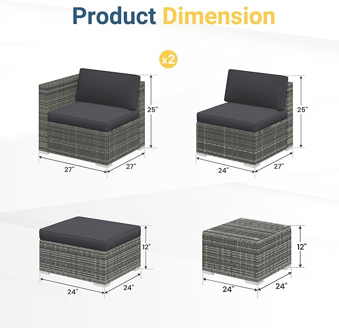 Wisteria Lane Outdoor Patio Furniture Set, All Weather Wicker Rattan Sectional - Image 6