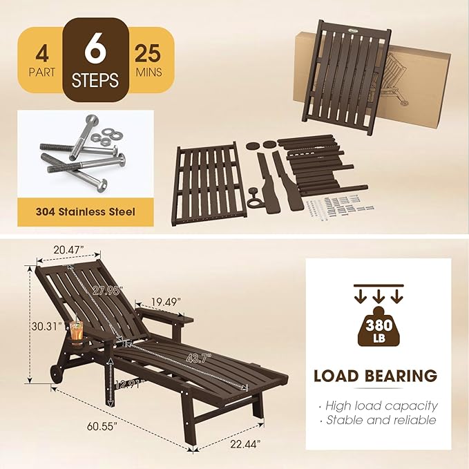Patio Chaise Lounge Chair Set of 2, Oversized Lounge Chair Outdoor - Image 2