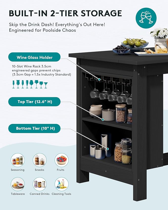 SERWALL Outdoor Bar Table, All Weather HDPE 36" Counter Height Dining Table - Image 4