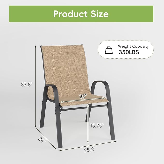 Patio Chairs Set of 2, Outdoor Dining Chairs Stackable - Image 2
