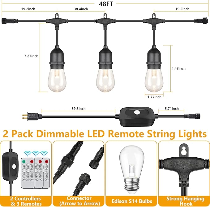 Mlambert 96Ft 3-Color in 1 48Ft LED Dimmable Outdoor String Lights - Image 5