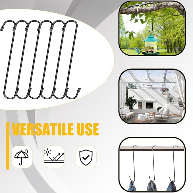 6 Pack 10 Inch Large S Hooks for Hanging Plants, Bird House, Kitchenware - Image 6