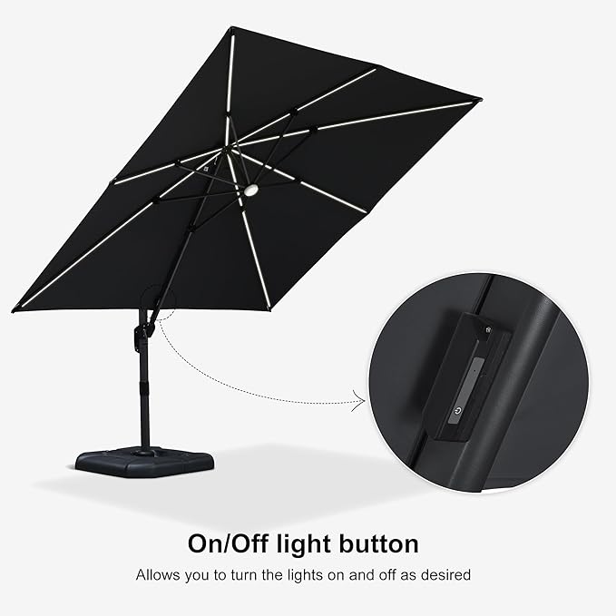PURPLE LEAF 10 Feet Patio Umbrella Outdoor Cantilever Solar Powered LED Square - Image 7
