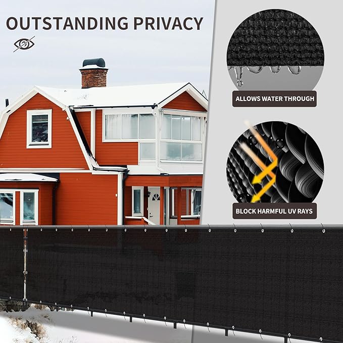 LOVE STORY Custom Size 3'x17' Black Balcony Privacy Screen, UV Block Privacy - Image 4