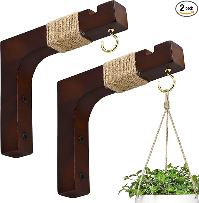 Plant Hanger Hooks for Indoor Hanging Plants, 2 Pack Rustic Farmhouse Wooden by Musicisontheway--Micovay