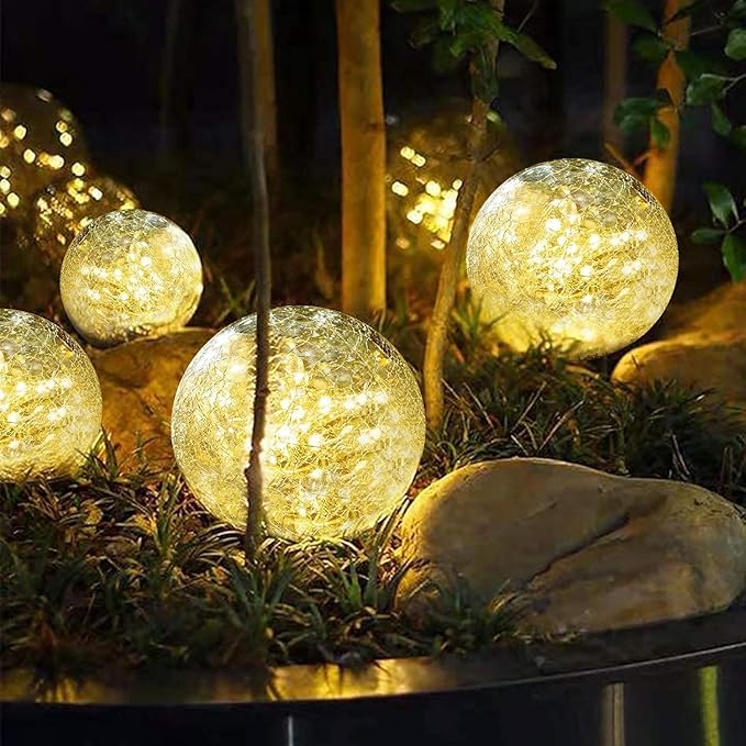 Solar Garden Lights Outdoor Waterproof, 4 Pack 30 LEDs Cracked Glass Ball Light - Image 8