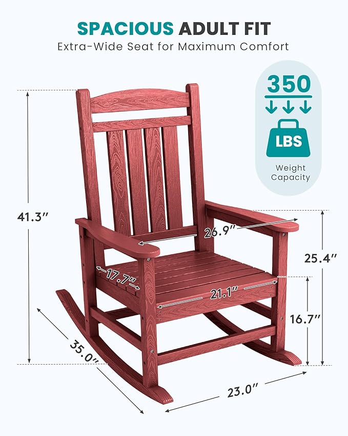 SERWALL Oversized Outdoor Rocking Chair, All-Weather Patio Rocking Chair - Image 3
