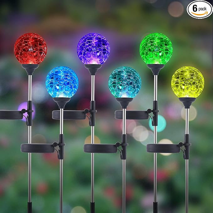 6 Pack Decorative Solar Powered Outdoor Garden Stake Glass Ball Lights by WNPMakeYourLifeBeautiful