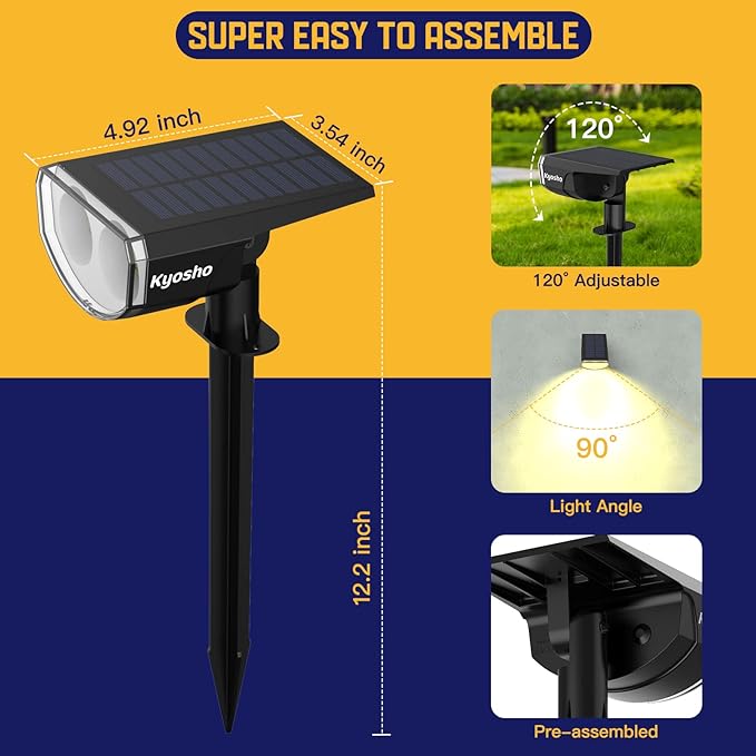Kyosho Solar Spot Lights Outdoor, IP67 Waterproof 38 LED Solar Powered - Image 8