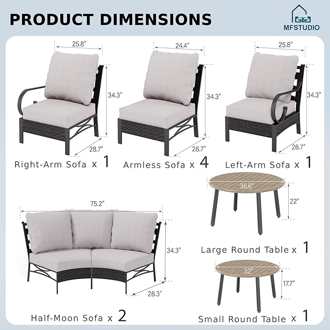 MFSTUDIO Patio Furniture Set, 10 Seats Half-Moon Curved Outdoor Sectional Sofa - Image 9