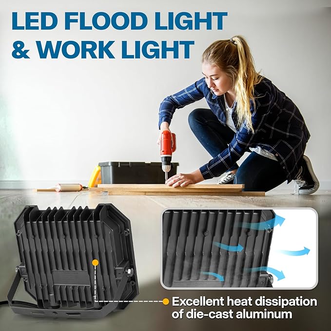 4 Pack LED Flood Lights Outdoor, 100W 10000LM Super Bright Floodlight Outside - Image 6