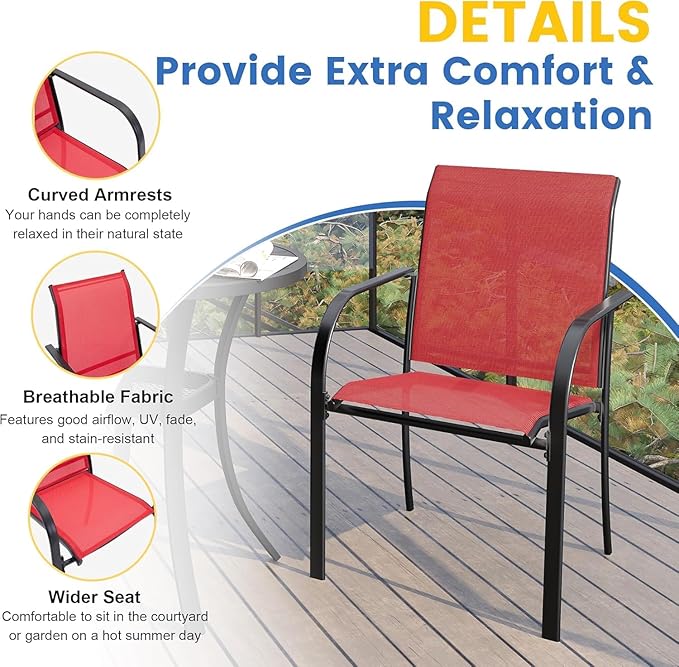 VICLLAX Patio Table and Chair Set of 4, All Weather Metal Round Outdoor Dining - Image 3