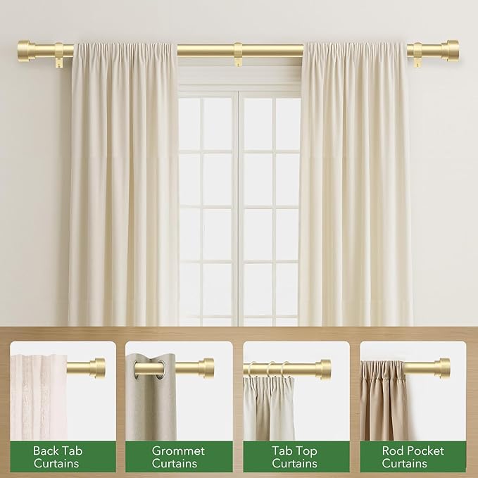 Time Forest Gold Curtain Rods for Windows 32 to 120 Inch, 1 Inch Diameter - Image 5