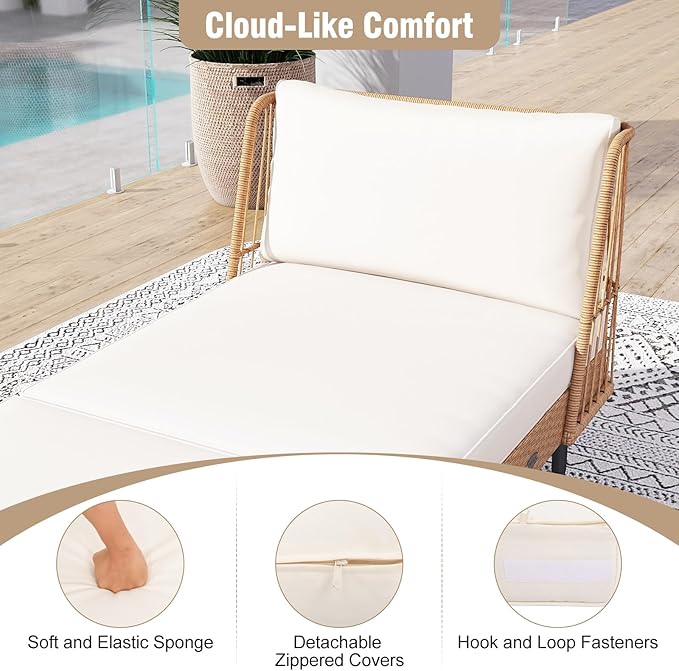 Tangkula Patio Rattan Daybed Set of 2, Boho Outdoor Wicker Lounge Sofa - Image 8